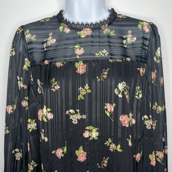 ModCloth Accentuated Ease Sheer Black Metallic Floral Overlay Blouse - Picture 2 of 8